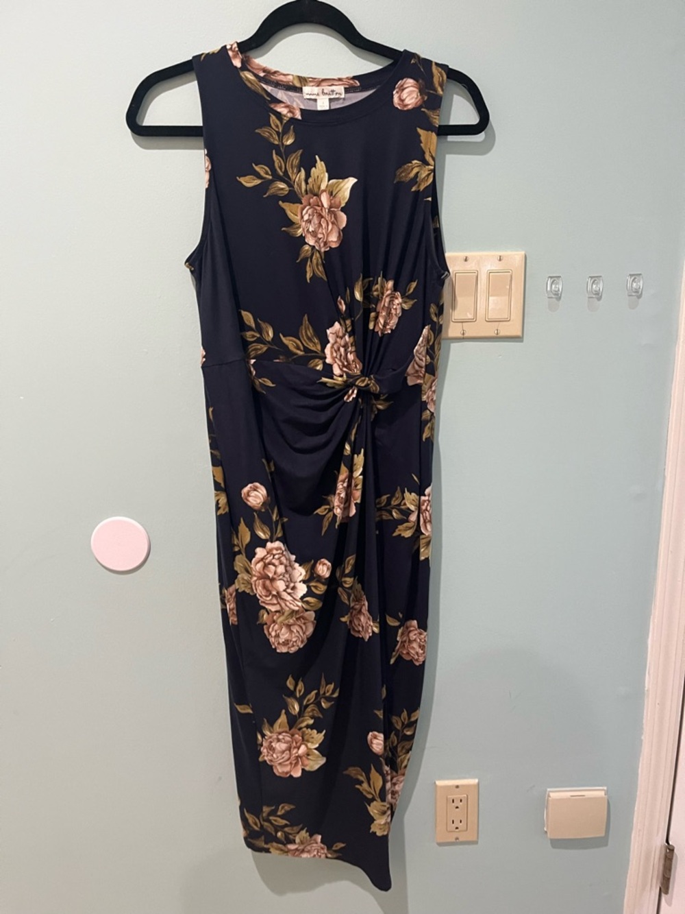 nine britton Navy Midi Dress with Blush Floral Print